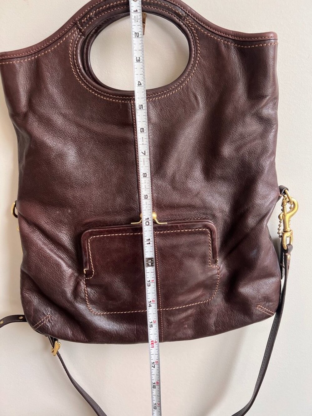 Coach Brown Leather Convertible Shoulder Bag Tote | Pink Lining | Brass Hardware - Picture 16 of 16